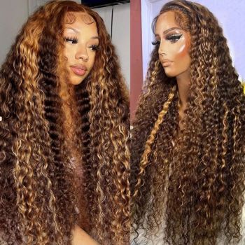4/27 Deep Wave 13x4 Lace Front Wig Pre-Plucked Highlight Blonde Human Hair