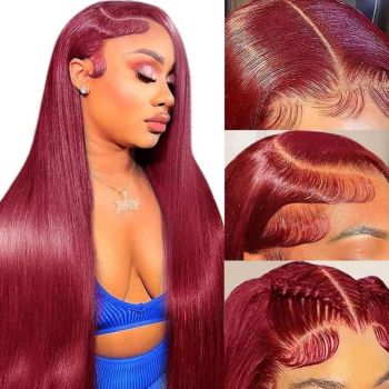 99j Burgundy 13x4 HD Lace Front Wig Straight Human Hair