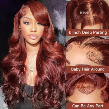 Reddish Brown 13x6 HD Lace Frontal Wig Body Wave Human Hair With Pre Plucked Hairline