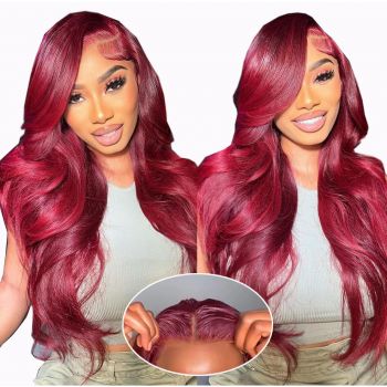 Wear and Go 5x5 Glueless Lace Wig 99j Burgundy Body Wave Human Hair