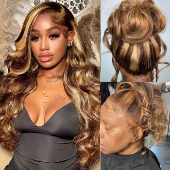360 Body Wave Lace Front Wigs Human Hair 4/27 Highlight 360 HD Transparent Wigs
