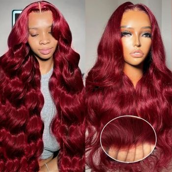 Burgundy 99J Glueless Wig 4x4 HD Lace Closure Body Wave Human Hair