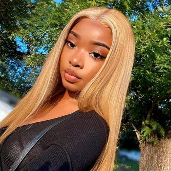 Honey Blonde Straight Lace Front Wig 180% Density #27 Color Human Hair 13x4 13x6 Transparent HD Lace Frontal Wig Pre Plucked