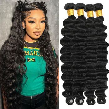 4 Bundles Loose Deep Wave Human Hair Weave Extensions