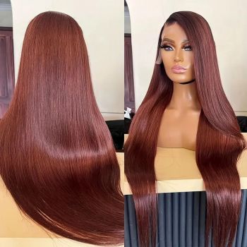 13x4 HD Transparent Lace Wig Straight Human Hair Wigs Reddish Brown Lace Wig Pre Plucked Pre Colored