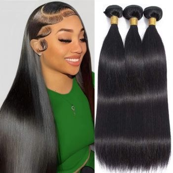 3 Bundles Straight Human Hair Weave 100% Unprocessed Virgin Hair Extensions